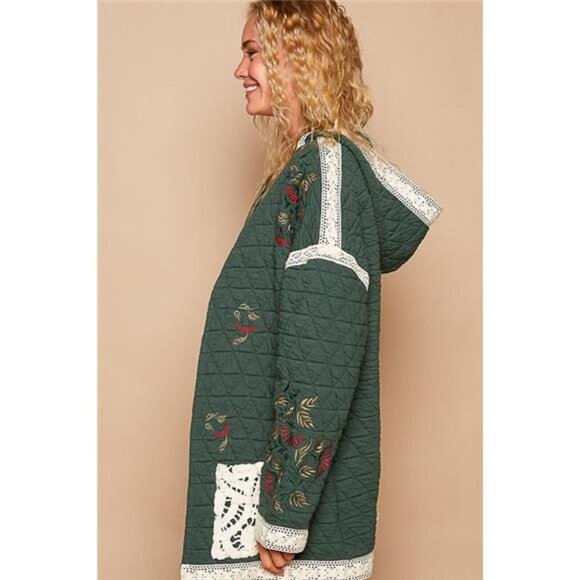 NWT POL‎ Embroidered Open Front Quilted Jacket with Crochet Pockets - Picture 3 of 6